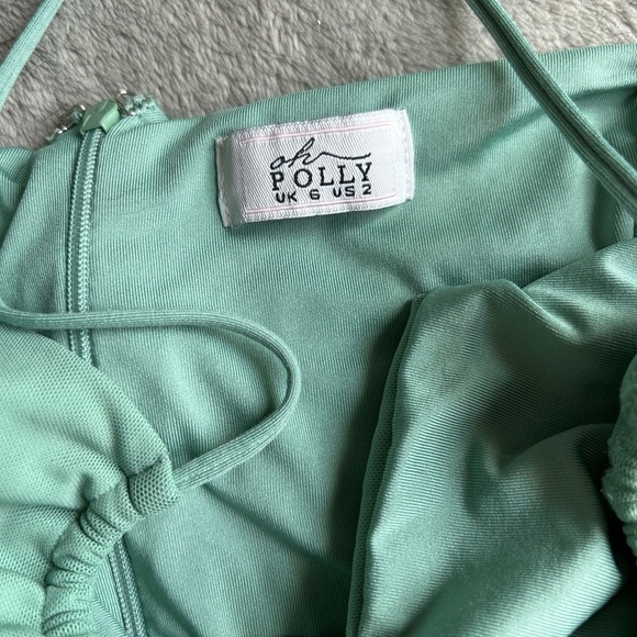 Oh Polly Mint Backless Cut Out Ruched Dress Size 2 - Picture 2 of 3